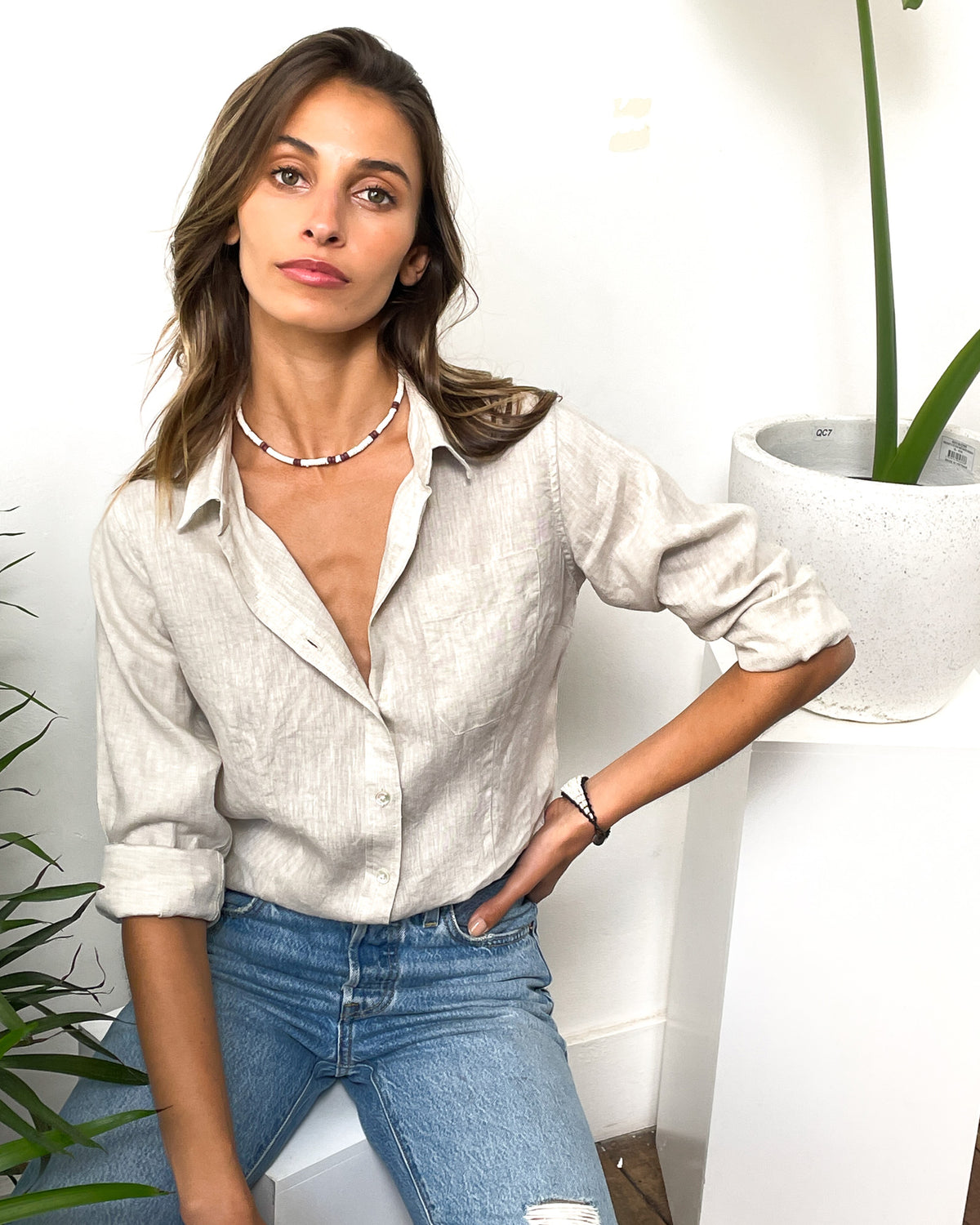 Lina Sand Melange, Crushed Linen Shirt