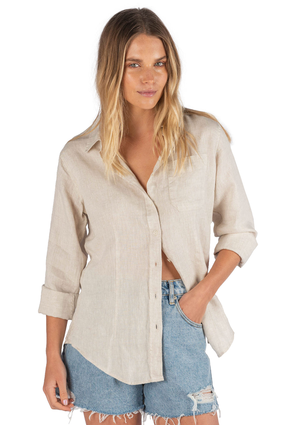 Lina Sand Melange, Crushed Linen Shirt