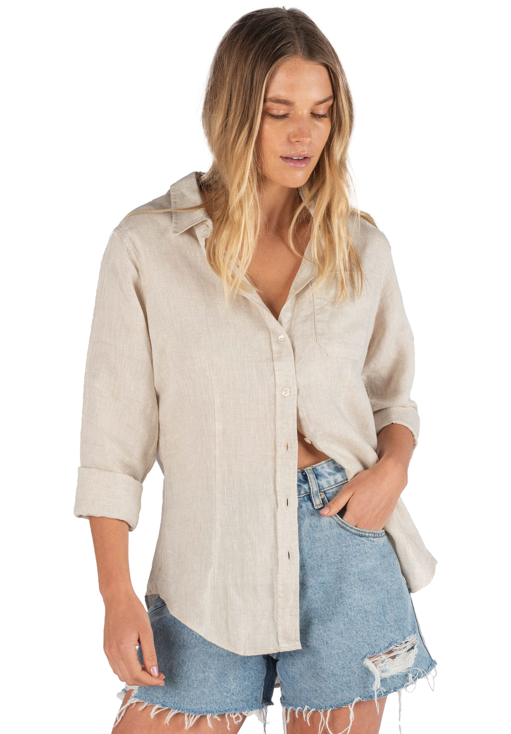 Lina Sand Melange, Crushed Linen Shirt