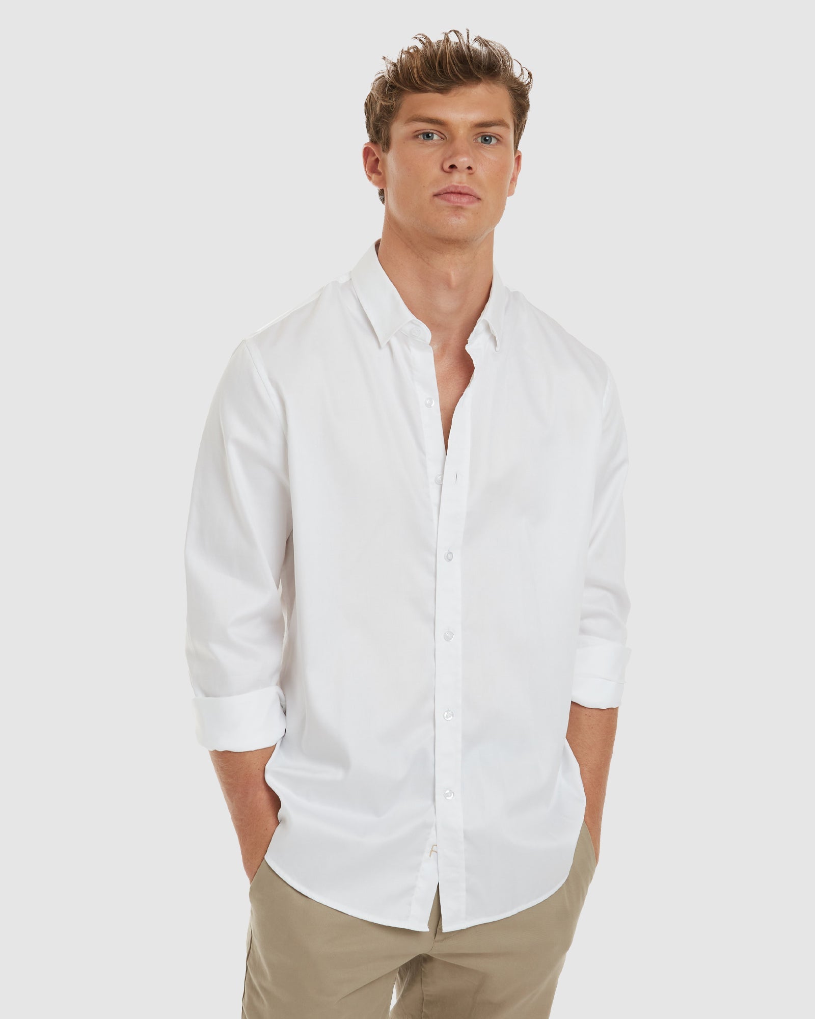 Casual white button on sale up