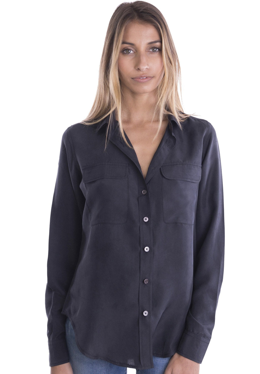 Lete Silk Black, Sand Washed Shirt with pockets