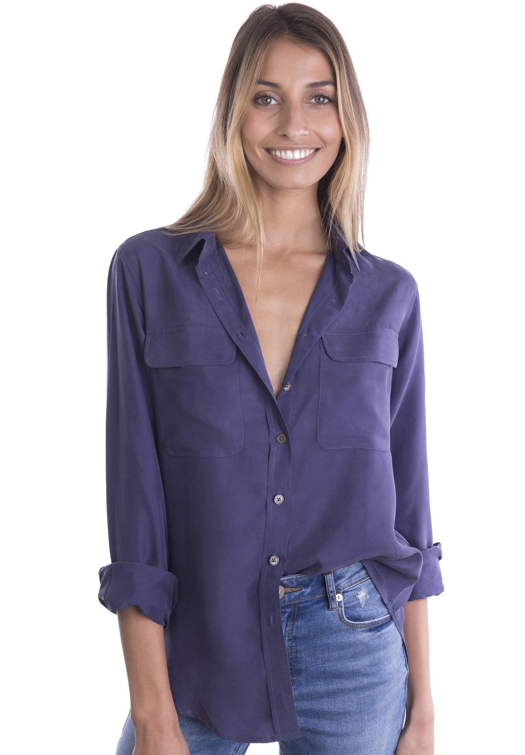 Lete Silk Blue, Sand Washed Shirt with pockets