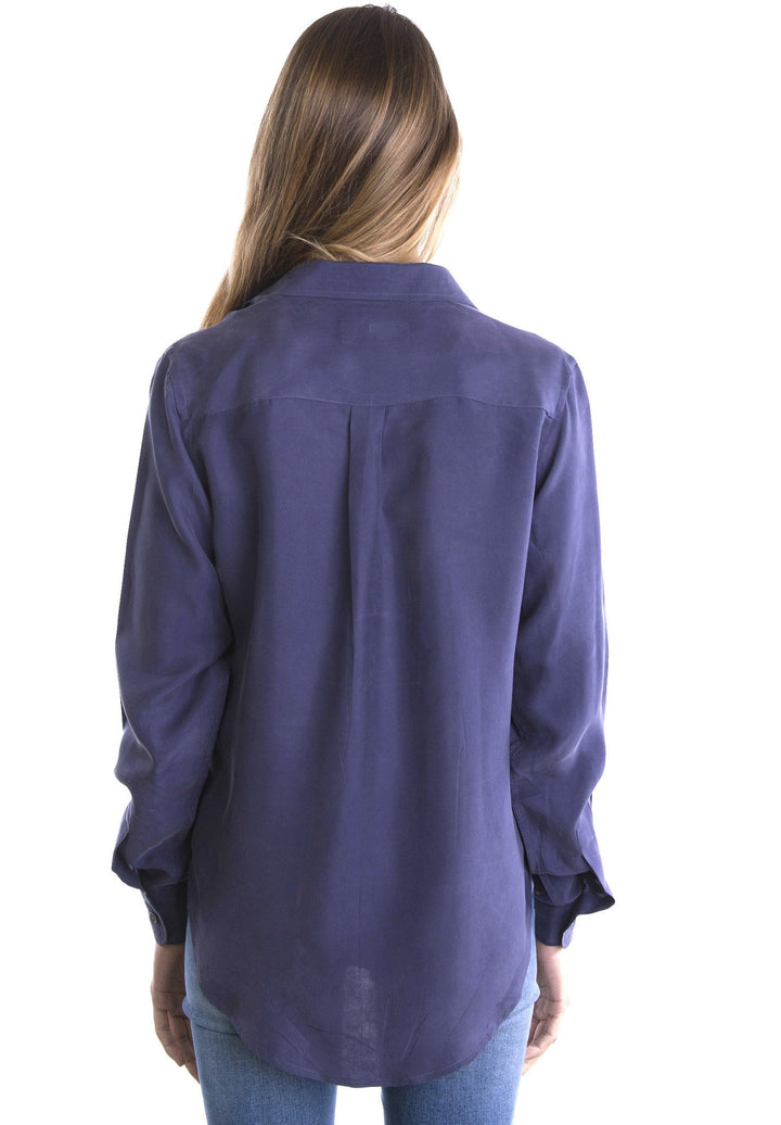 Lete Silk Blue, Sand Washed Shirt with pockets