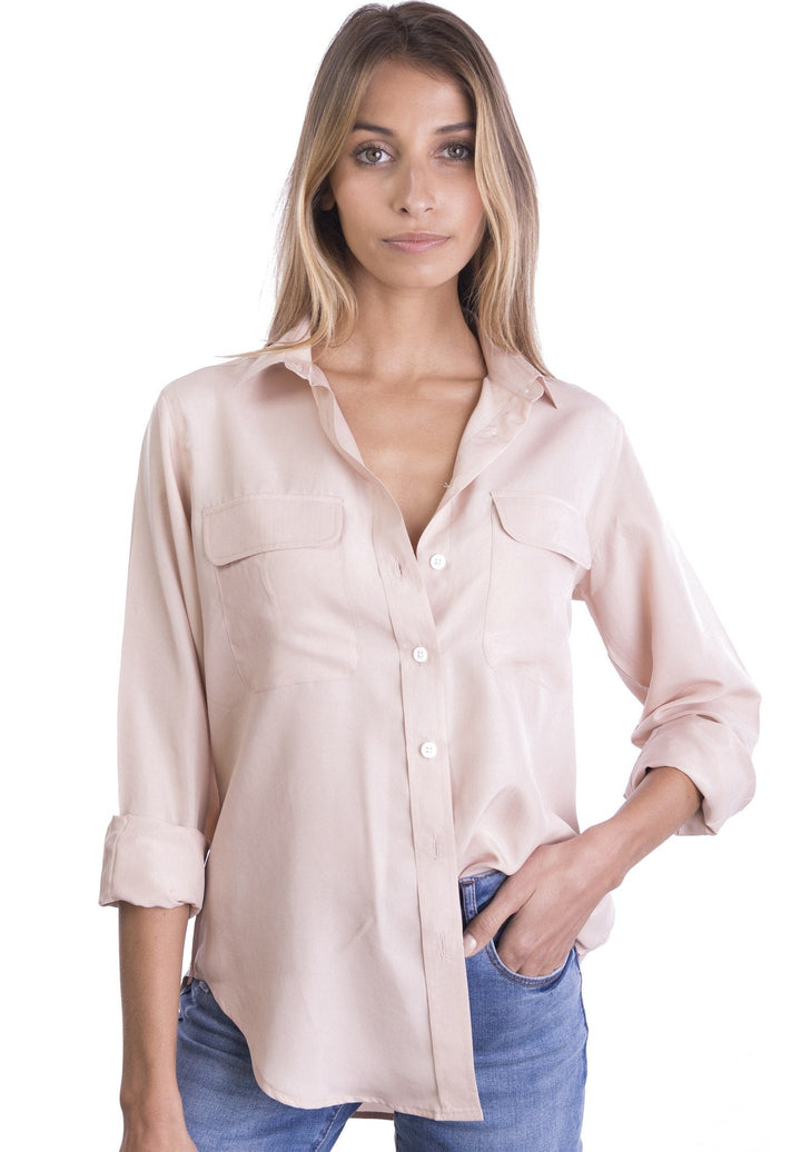 Lete Silk Blush Pink, Sand Washed Shirt with pockets