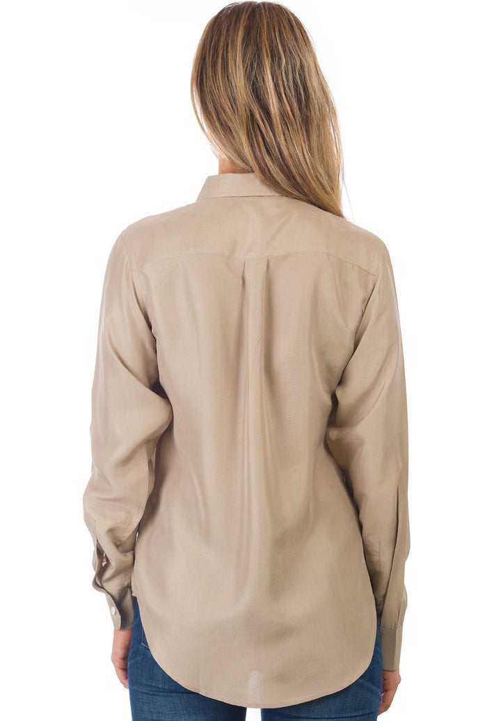 Lete Silk Khaki, Sand Washed Shirt with pockets