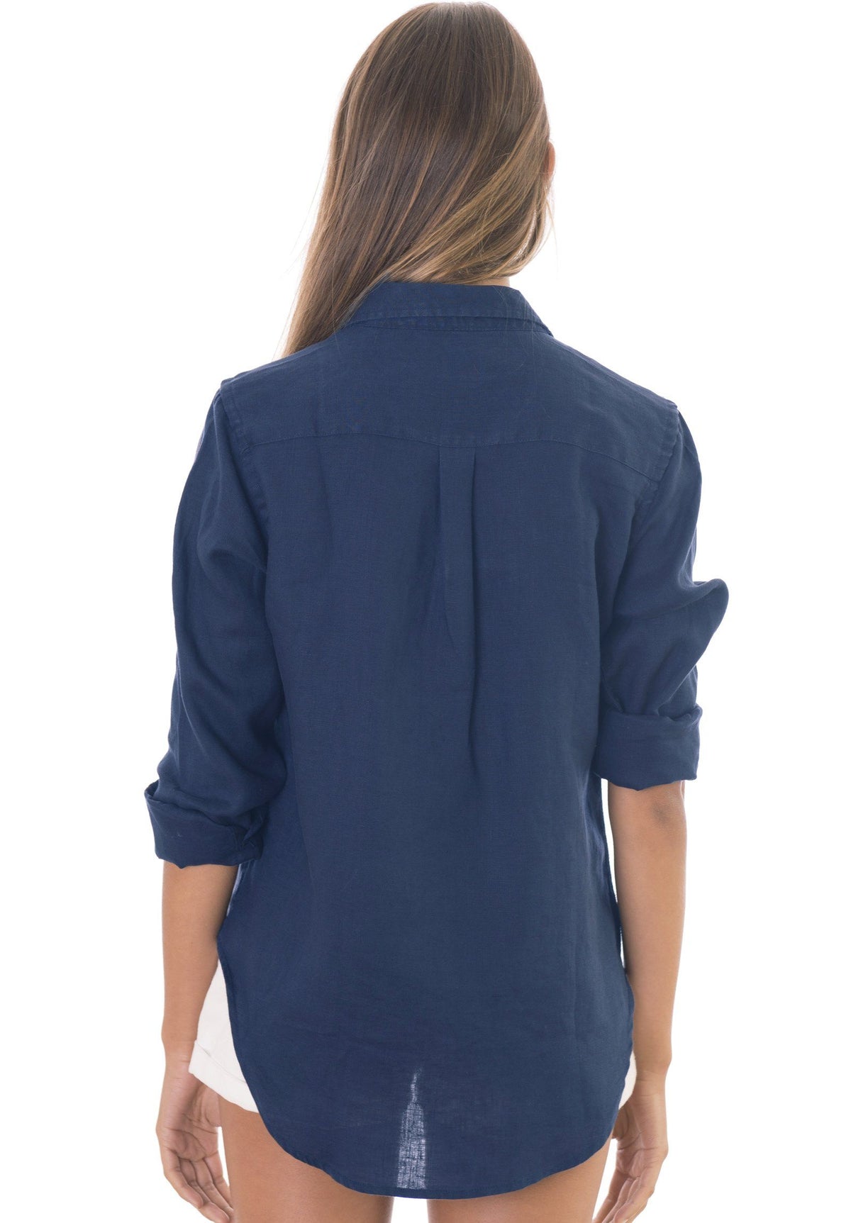 Lete Navy Blue, Relaxed Linen Shirt with Pockets