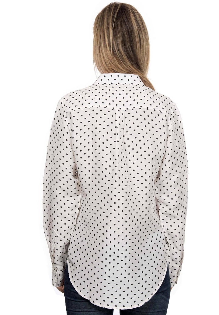 Lete Silk Polka Dots White, Sand Washed Shirt with pockets