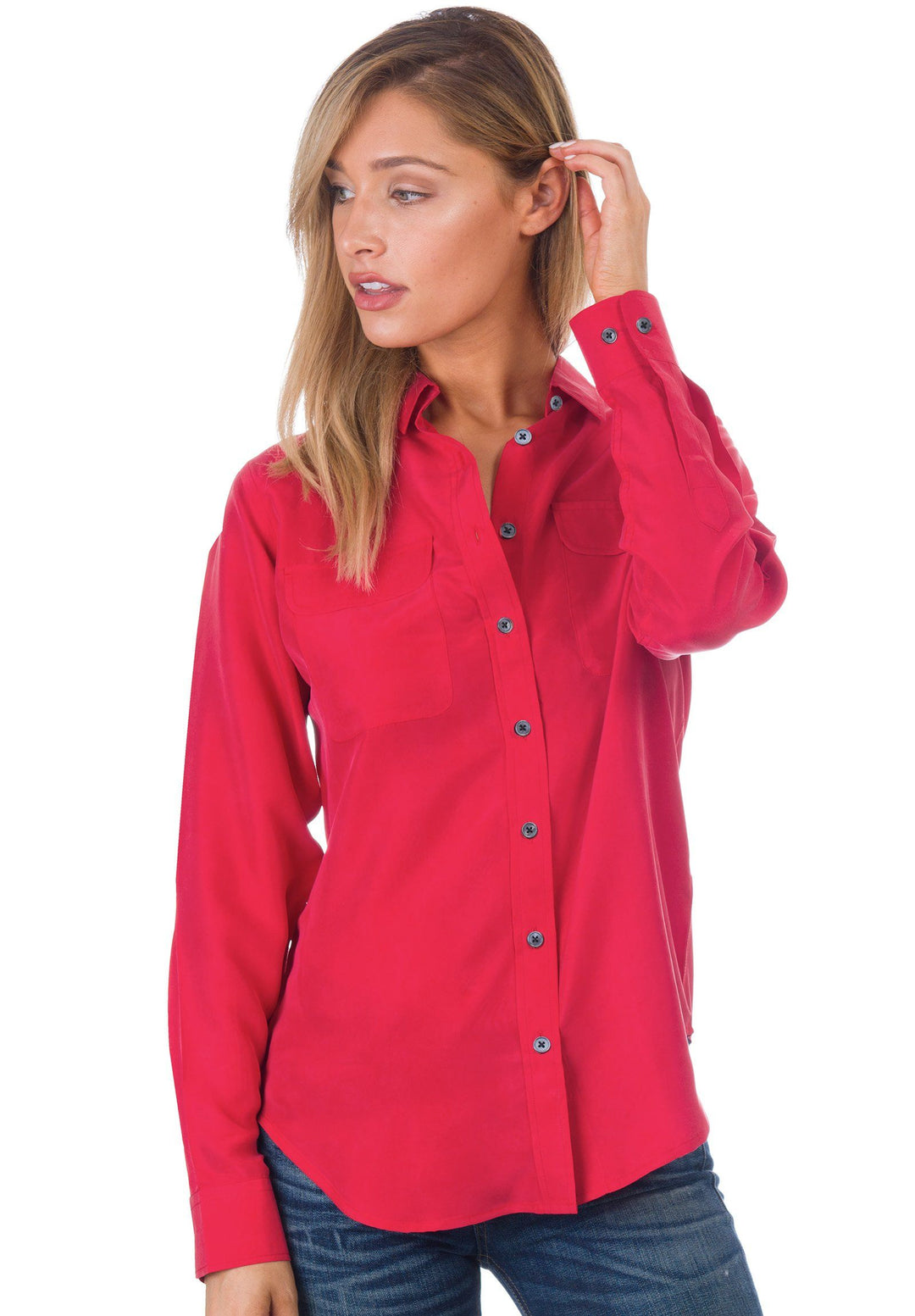 Lete Silk Washed Red, Sand Washed Shirt with pockets