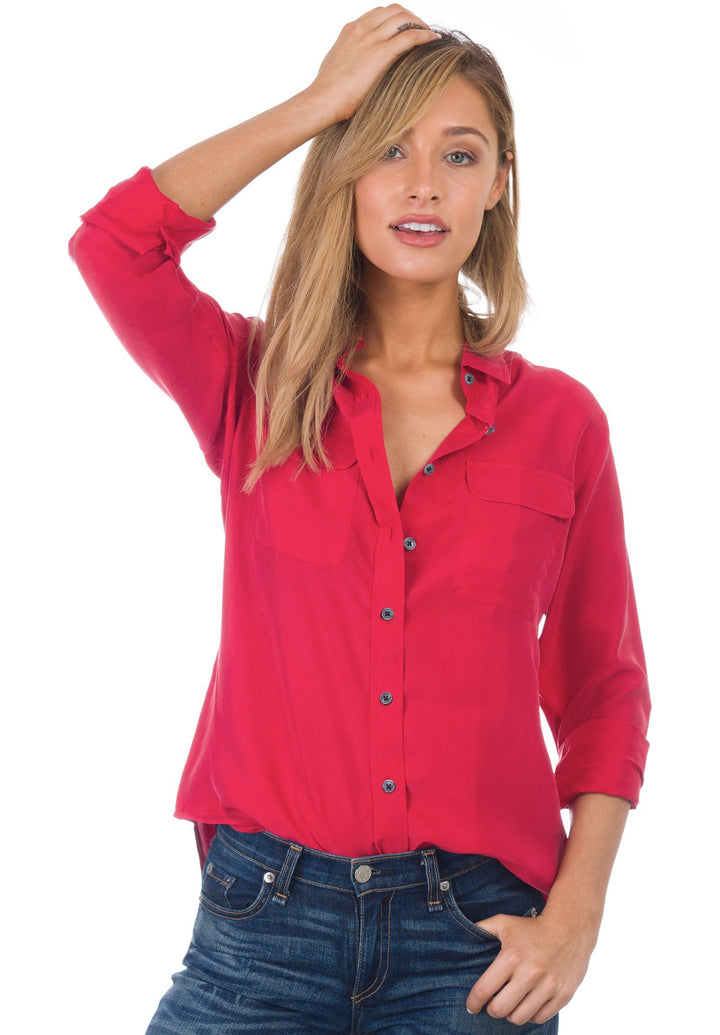 Lete Silk Washed Red, Sand Washed Shirt with pockets