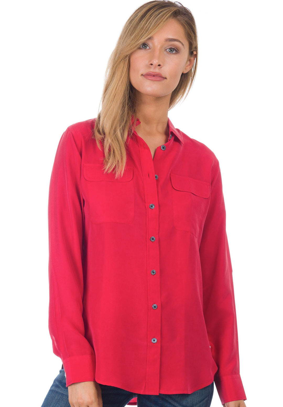 Lete Silk Washed Red, Sand Washed Shirt with pockets