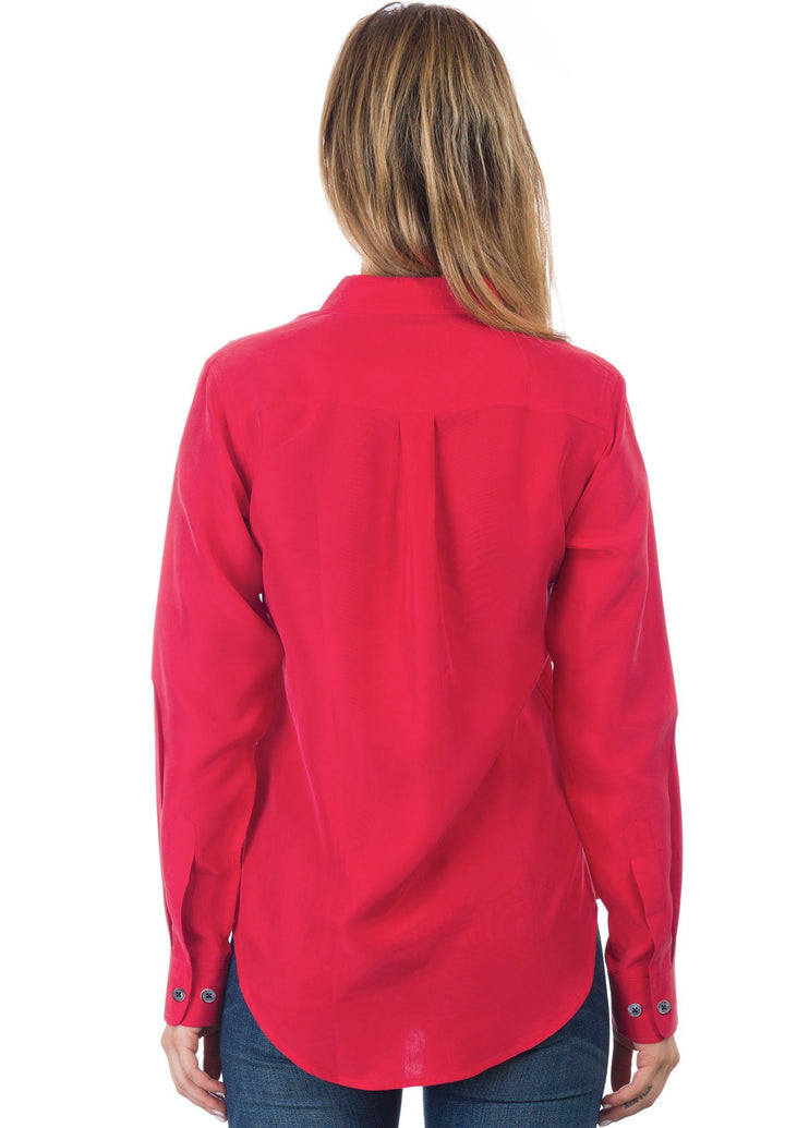 Lete Silk Washed Red, Sand Washed Shirt with pockets