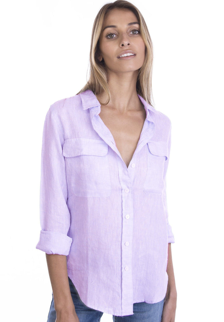 Lete-Linen Lilac Relaxed Linen Shirt with Pockets