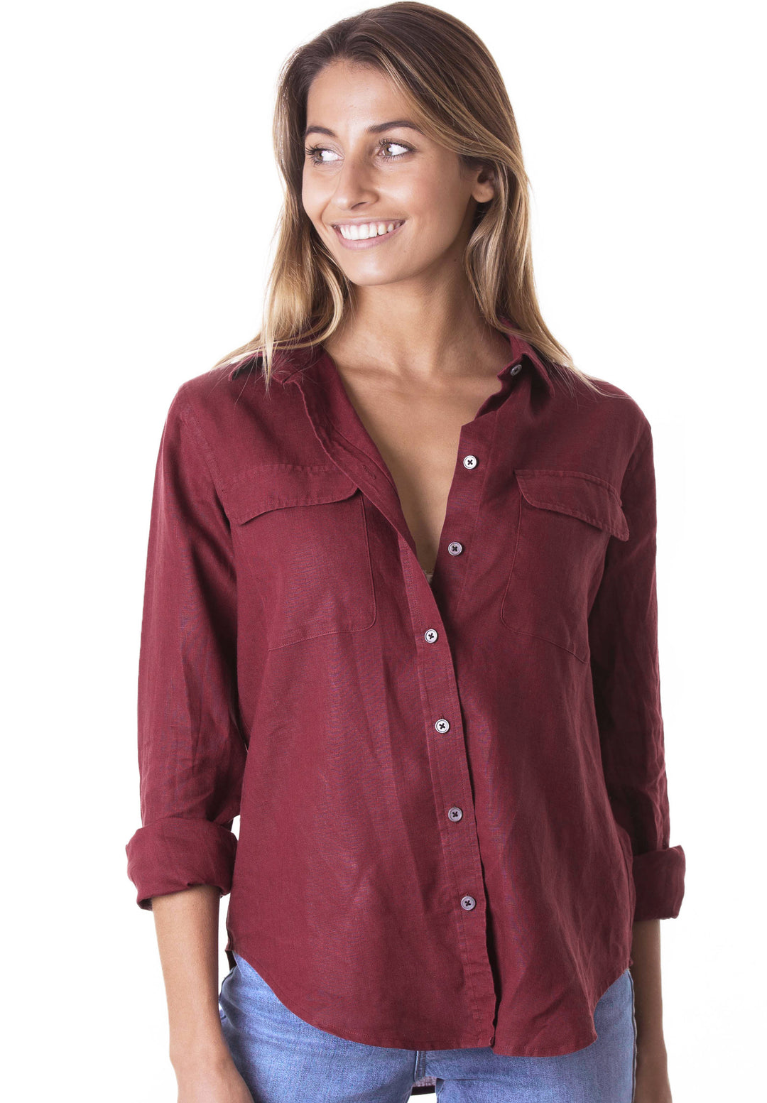 Lete Bordeaux, Relaxed Linen Shirt with Pockets