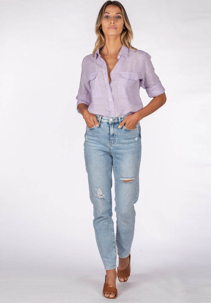 Lete-Linen Lilac Relaxed Linen Shirt with Pockets