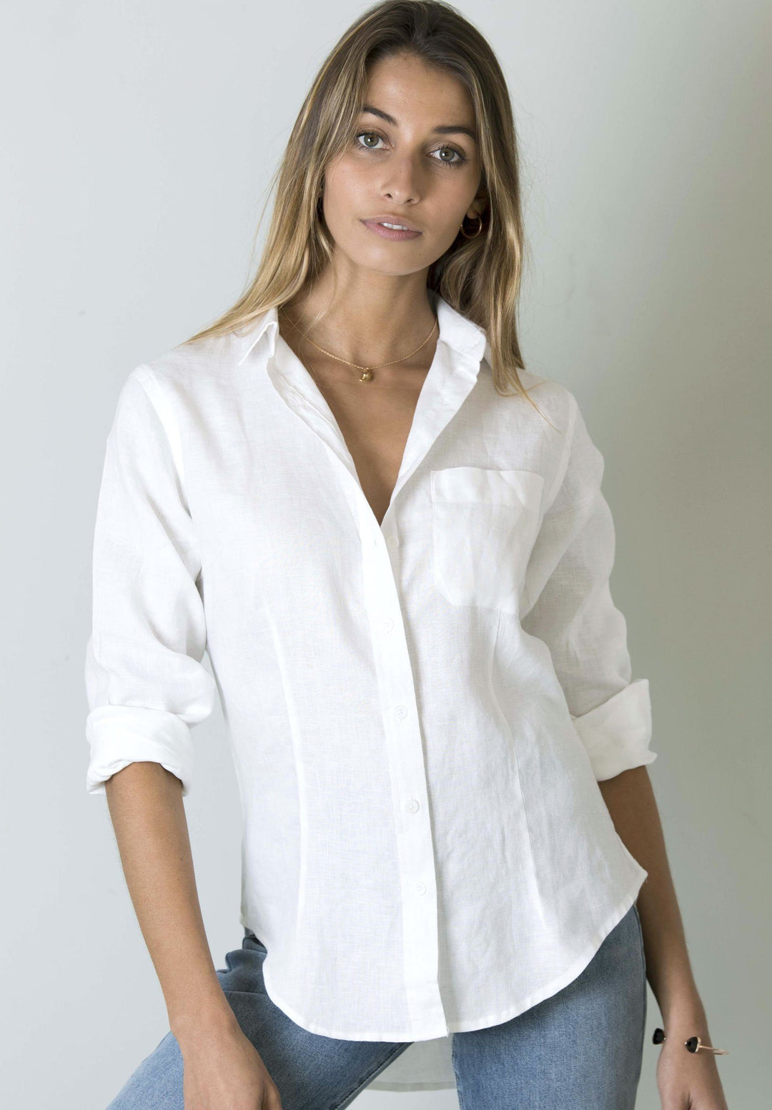 Lina White Slim-Fit Linen Shirt - Main Image