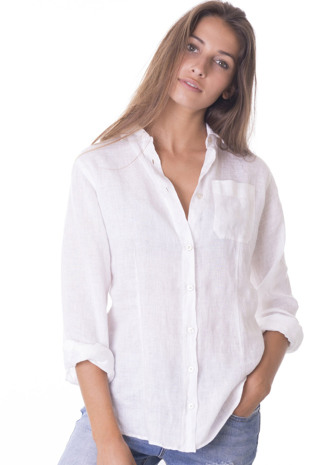 Lina Black Melange, Slim-Fit Linen Shirt –