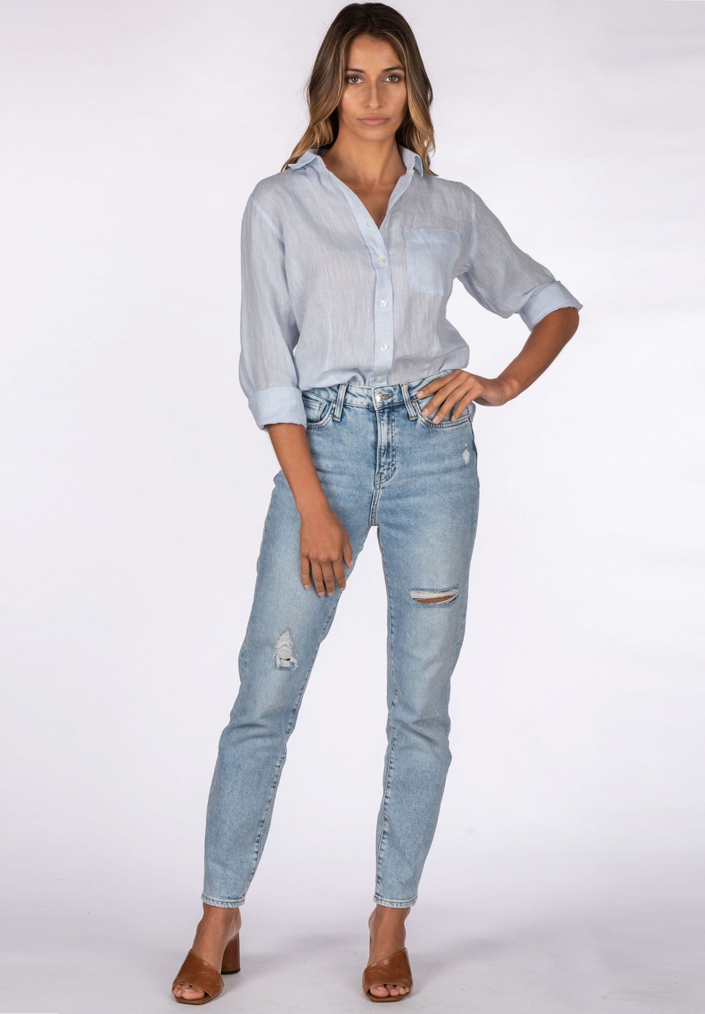 Lina Azure Melange, Crushed Linen Shirt