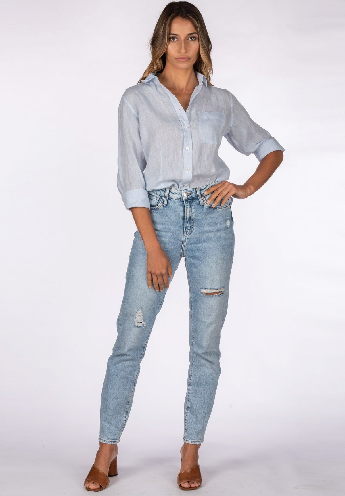 Lina Azure Melange, Crushed Linen Shirt