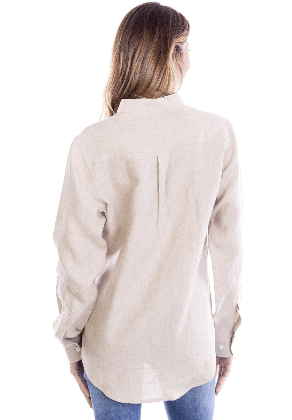 Lotus Sand Mandarin Collar Linen Shirt