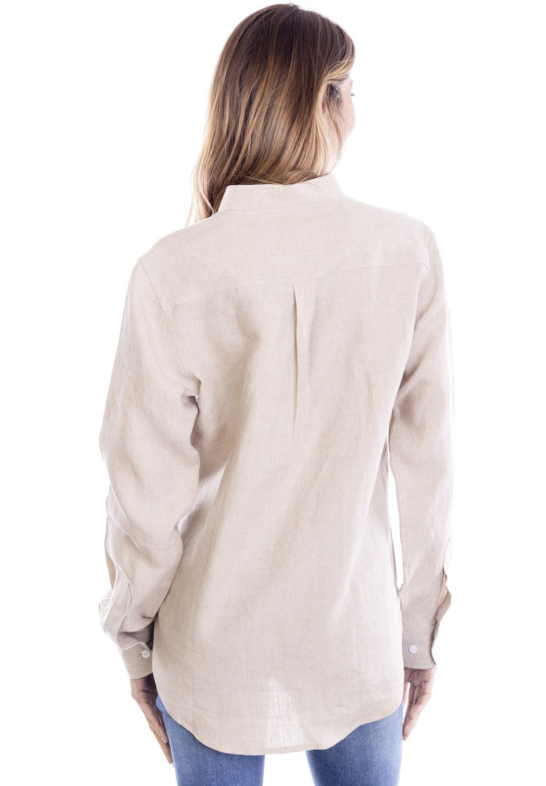 Lotus White Relaxed Linen Shirt with Mandarin Collar – CAMIXA