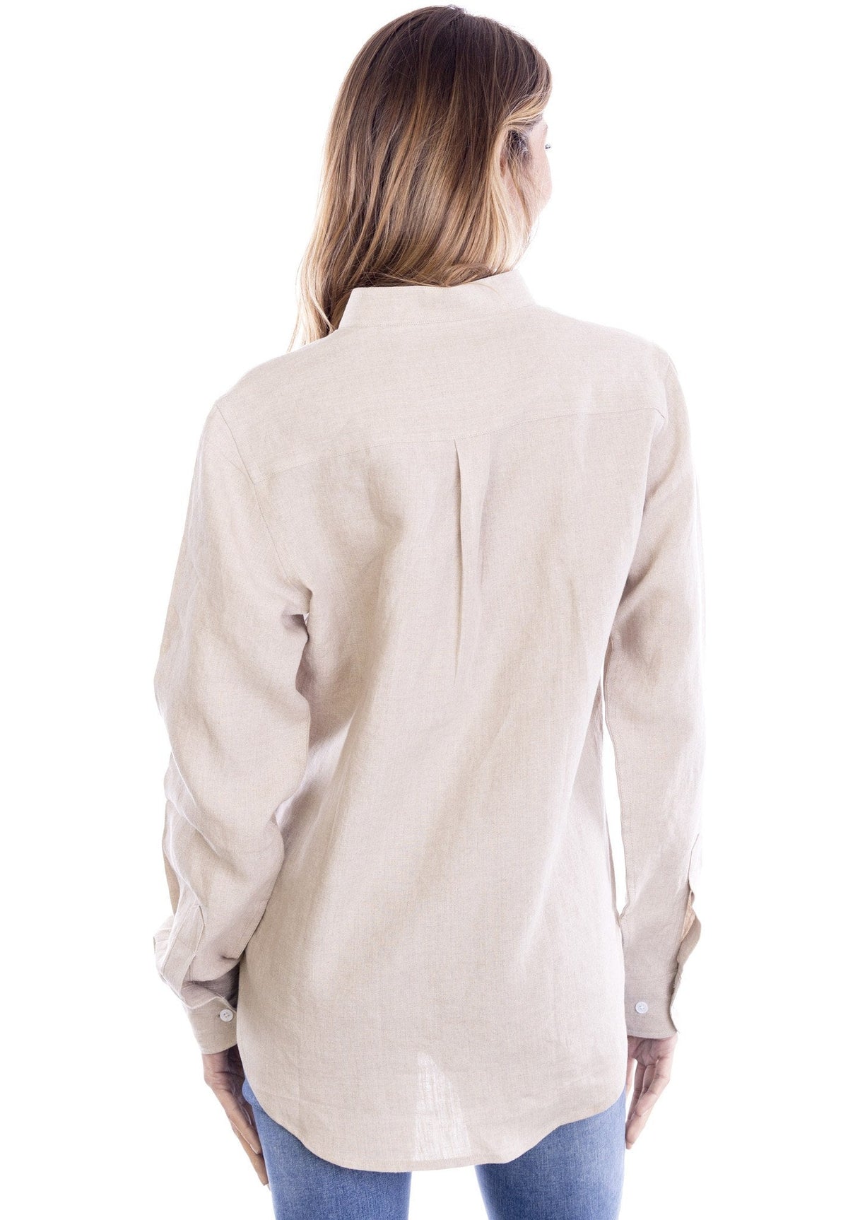 Lotus Sand Mandarin Collar Linen Shirt