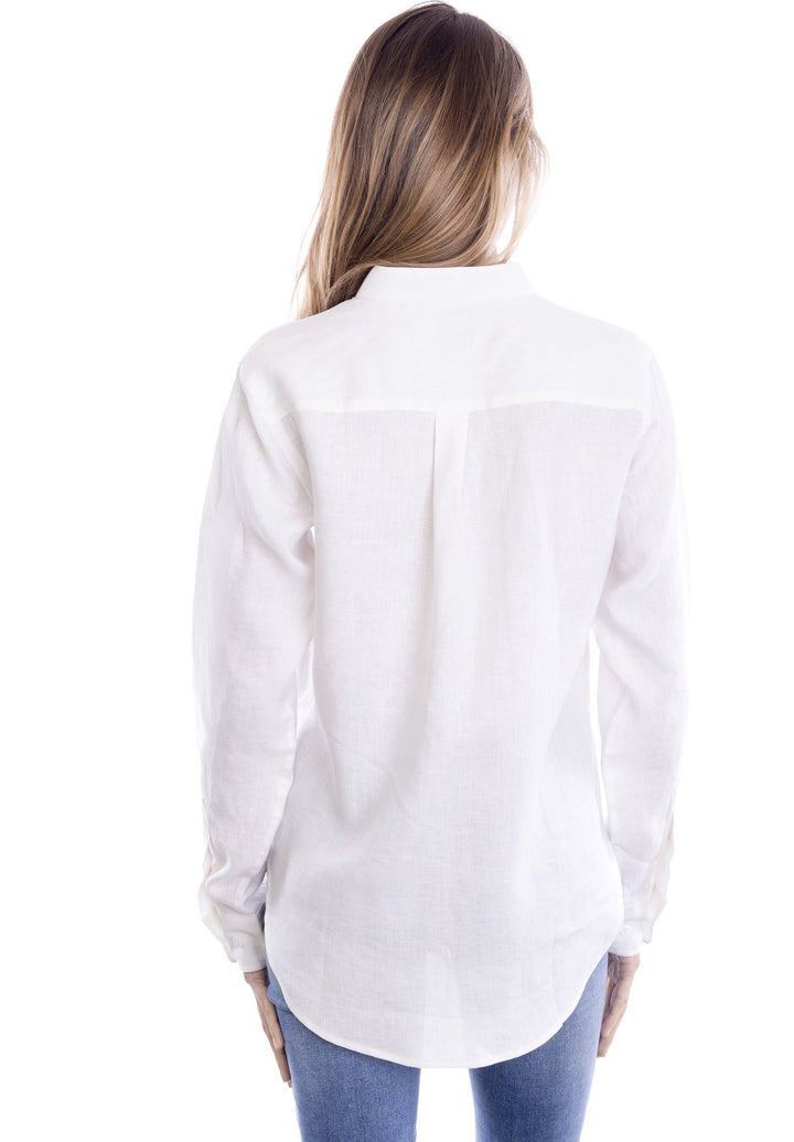 Lotus White Mandarin Collar Linen Shirt