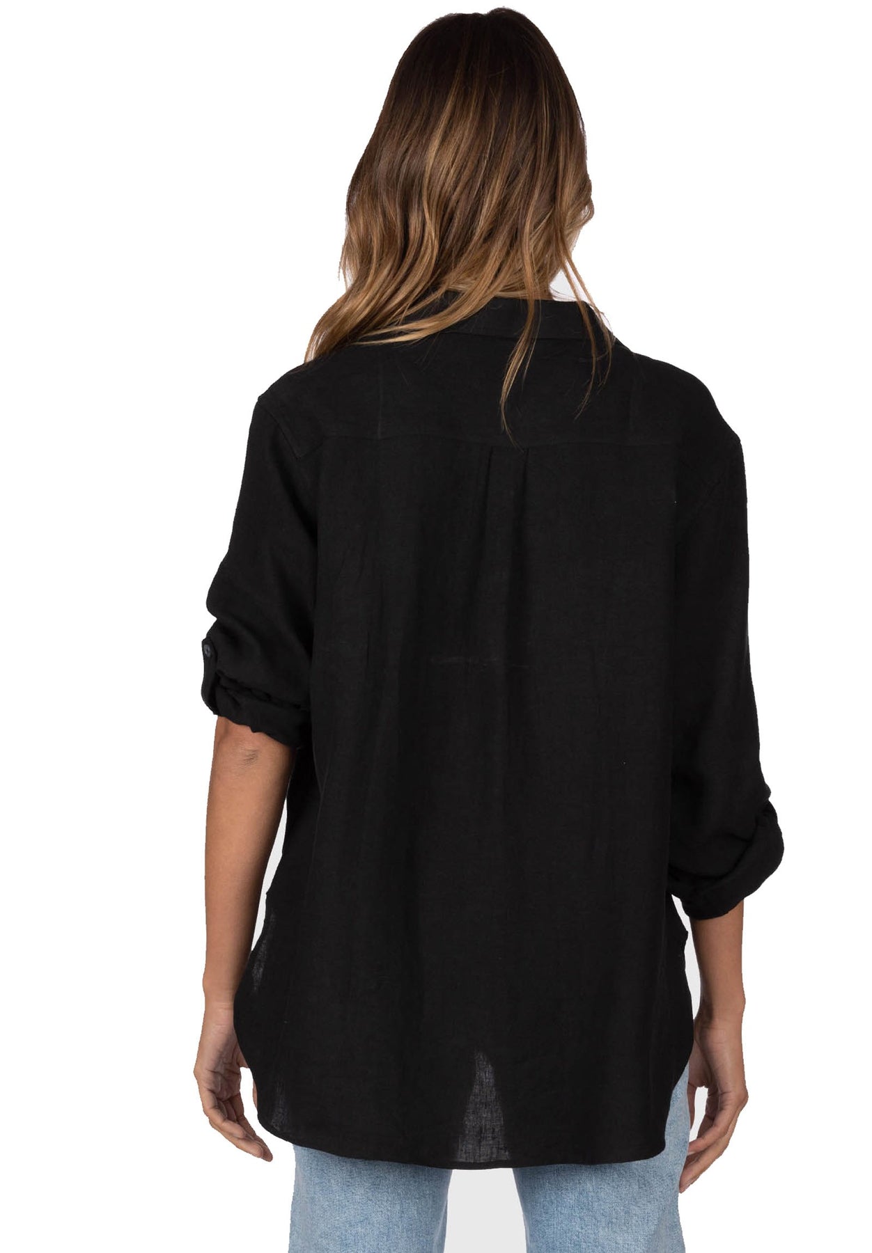 Luna Black Oversized Linen Shirt with Pockets CAMIXA — free download