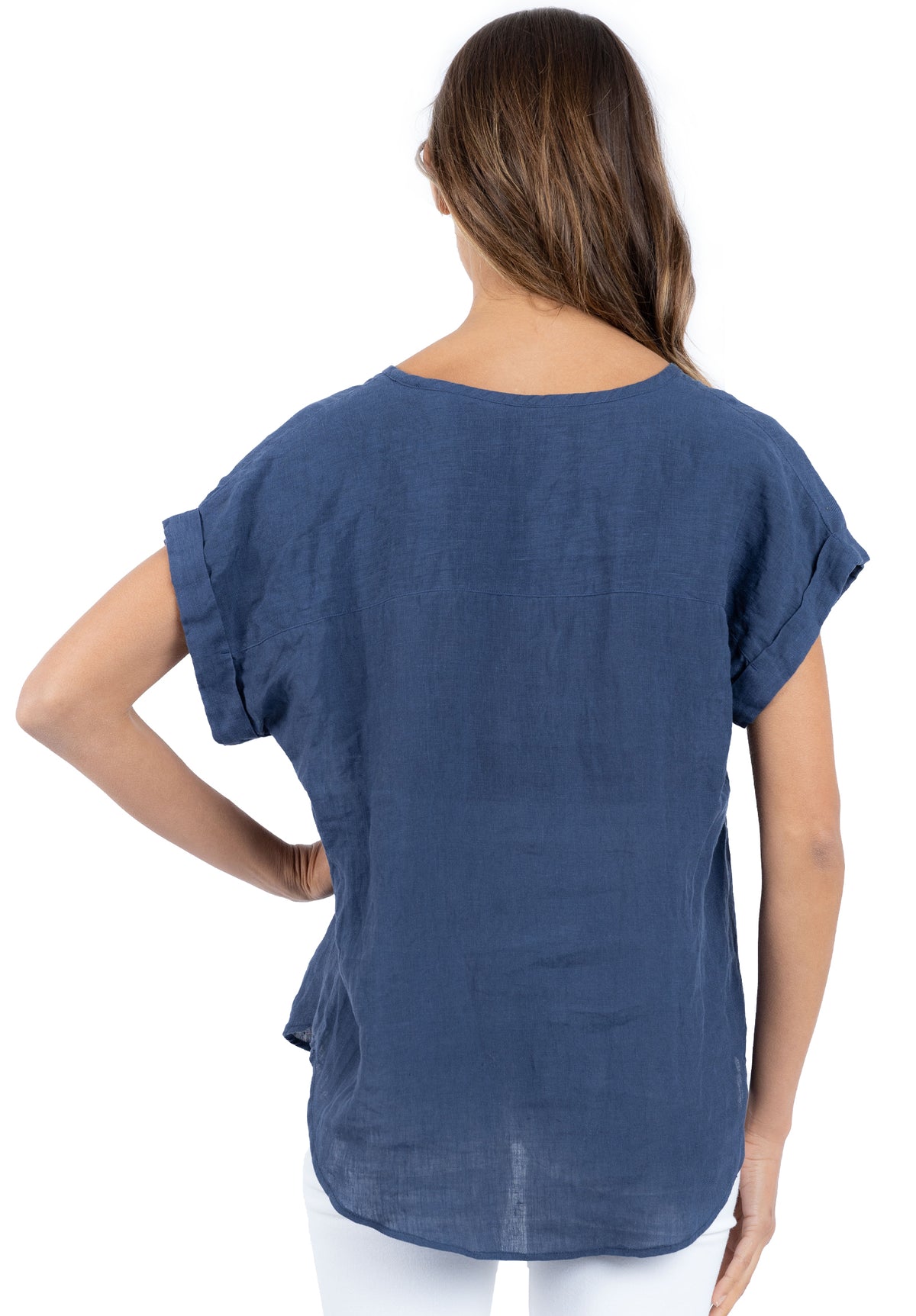 Martina Blue, Sand Washed Linen T-Shirt