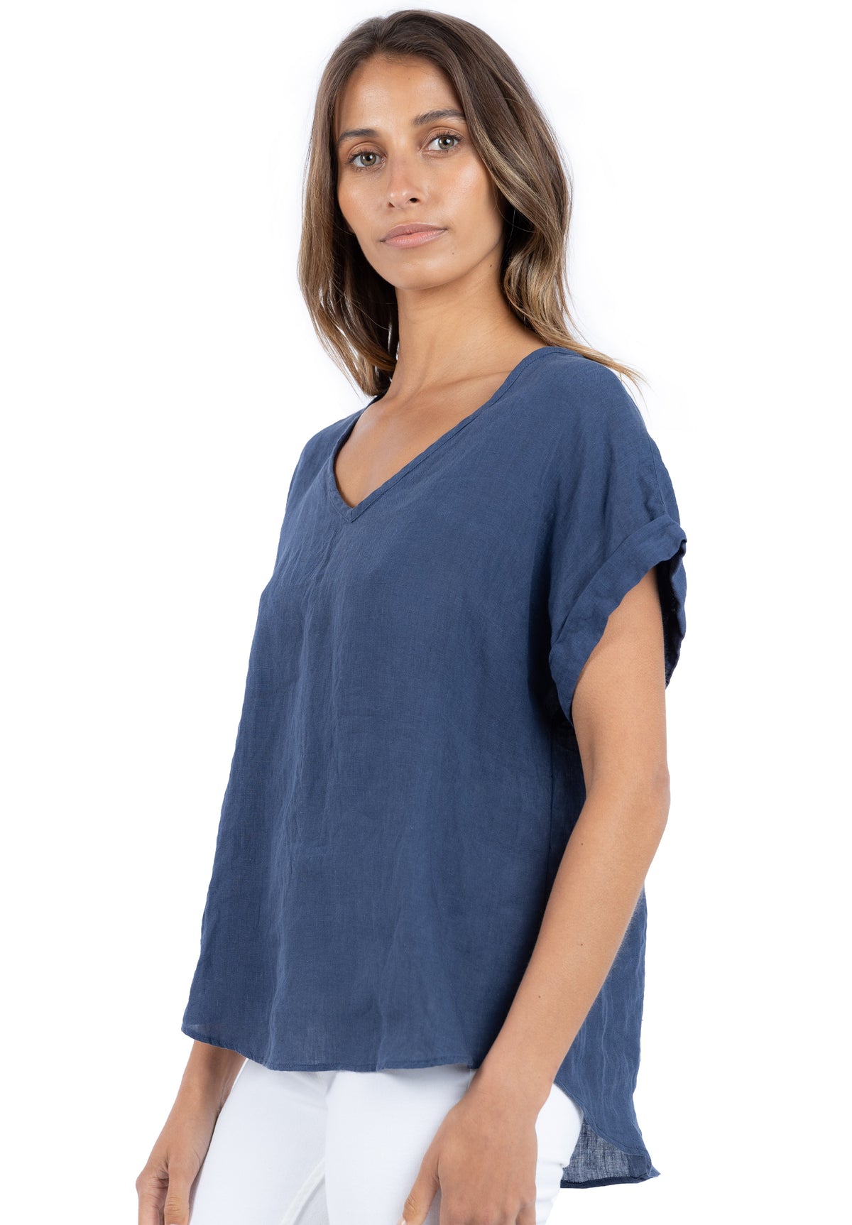 Martina Blue, Sand Washed Linen T-Shirt