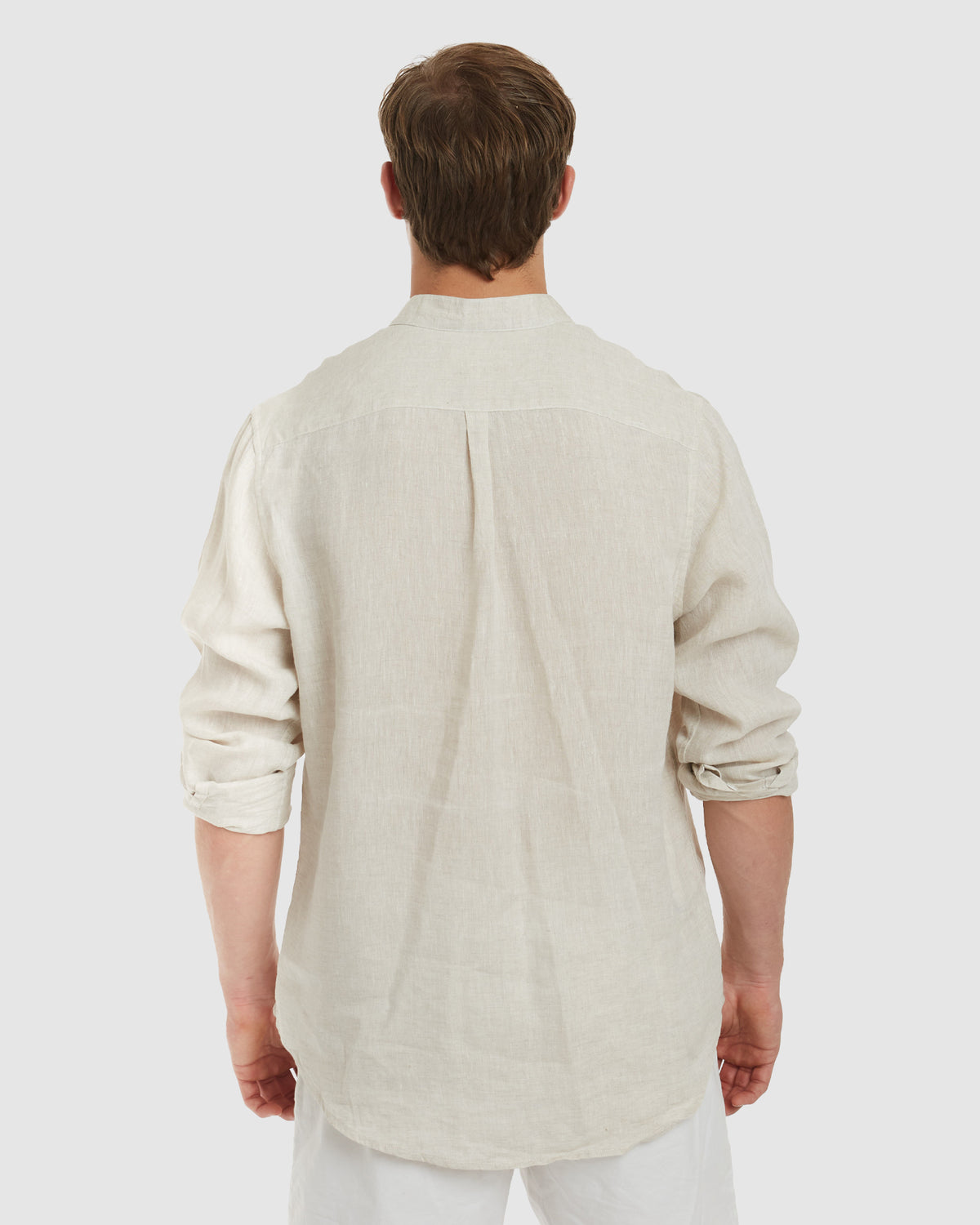 Palma-Casual Sand Mandarin Collar Linen Shirt