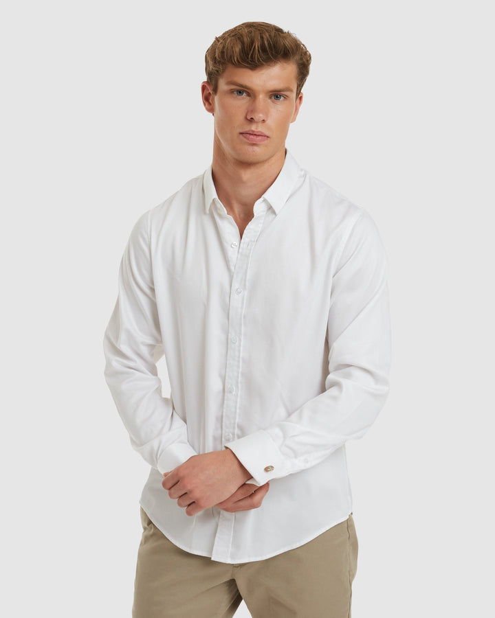 Paris Formal White Shirt with Non Iron Cotton and French Cuffs - Casual Fit