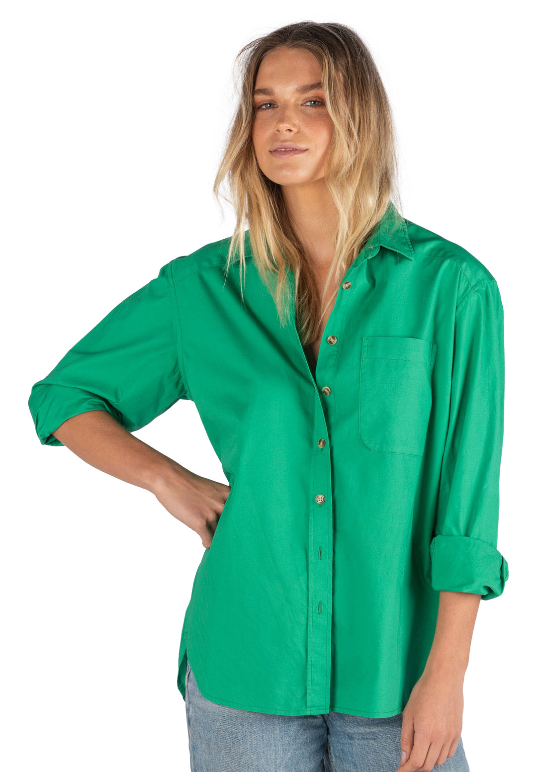 Poppy Green Oversize Cotton Shirt