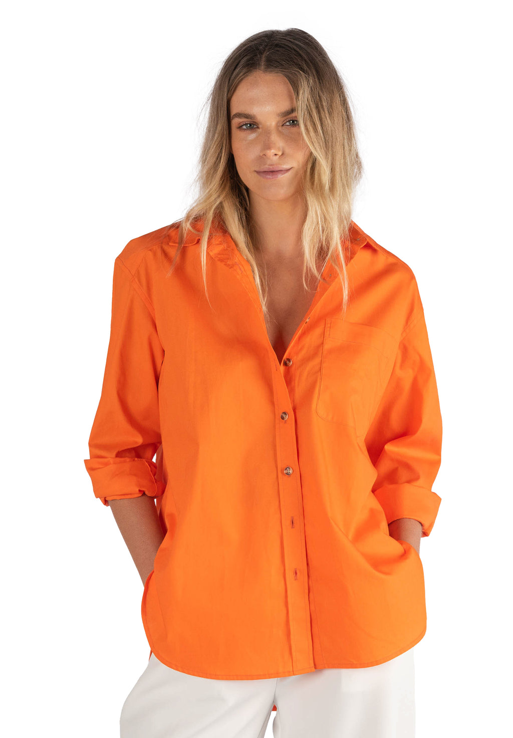 Poppy Orange Oversize Cotton Shirt