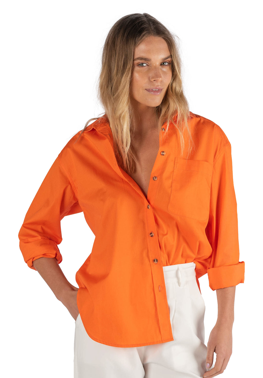 Poppy Orange Oversize Cotton Shirt