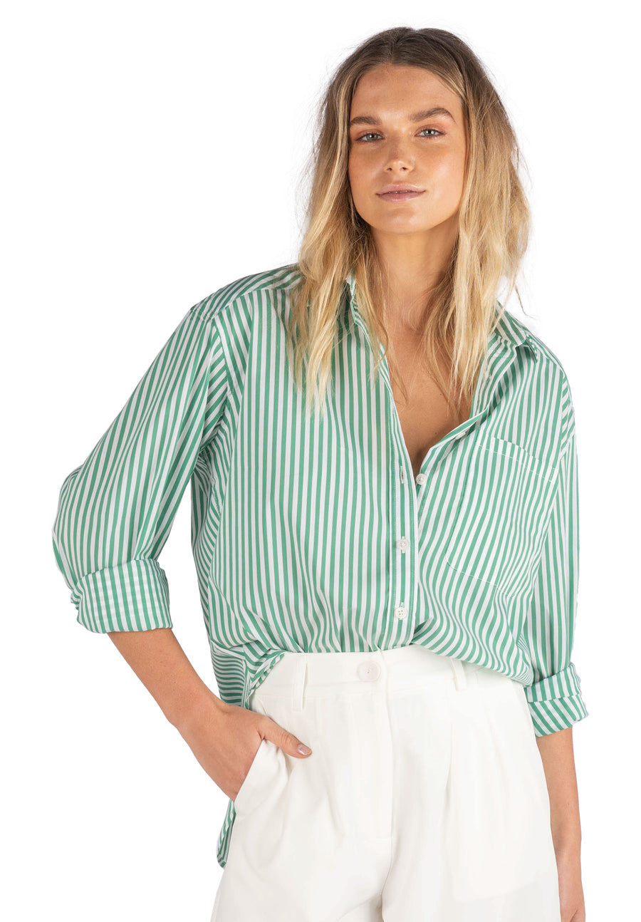 Green Striped Oversized Cotton Shirt main image 1
