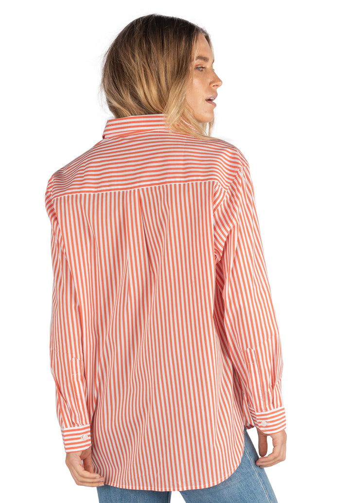 Poppy Stripes Orange Oversize Cotton Shirt
