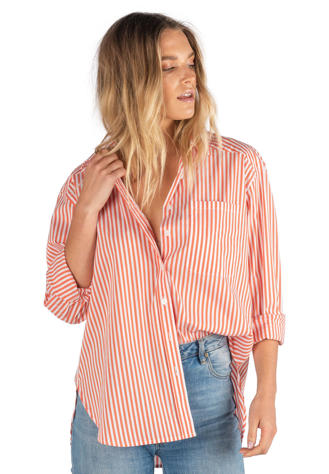 Poppy Stripes Orange Oversize Cotton Shirt