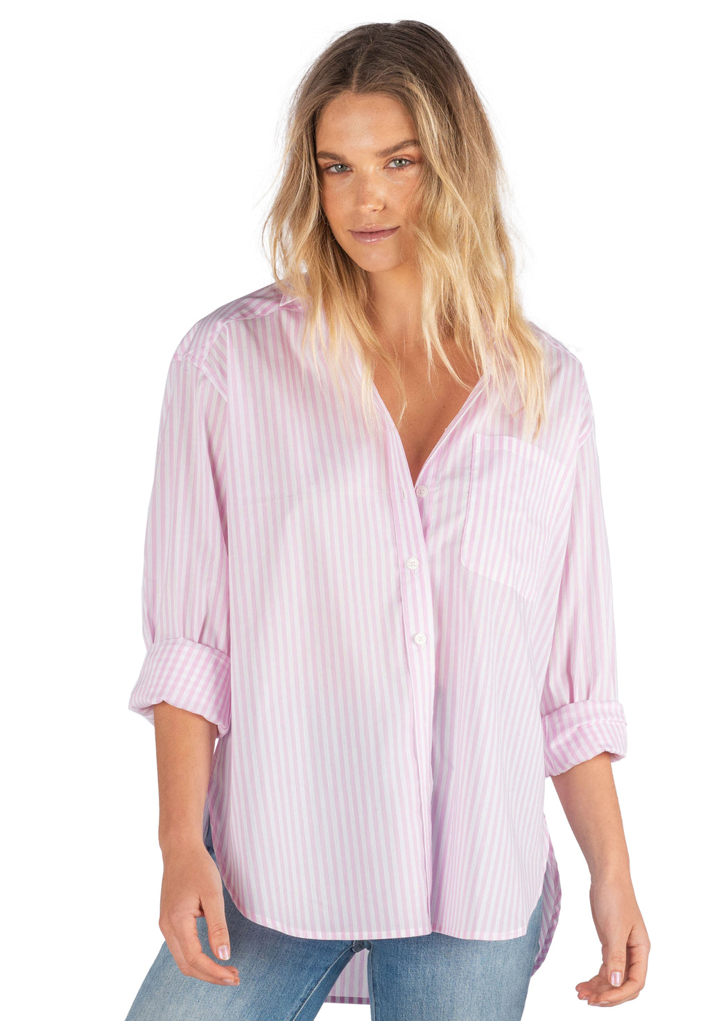Poppy Pink Stripes Oversized Shirt