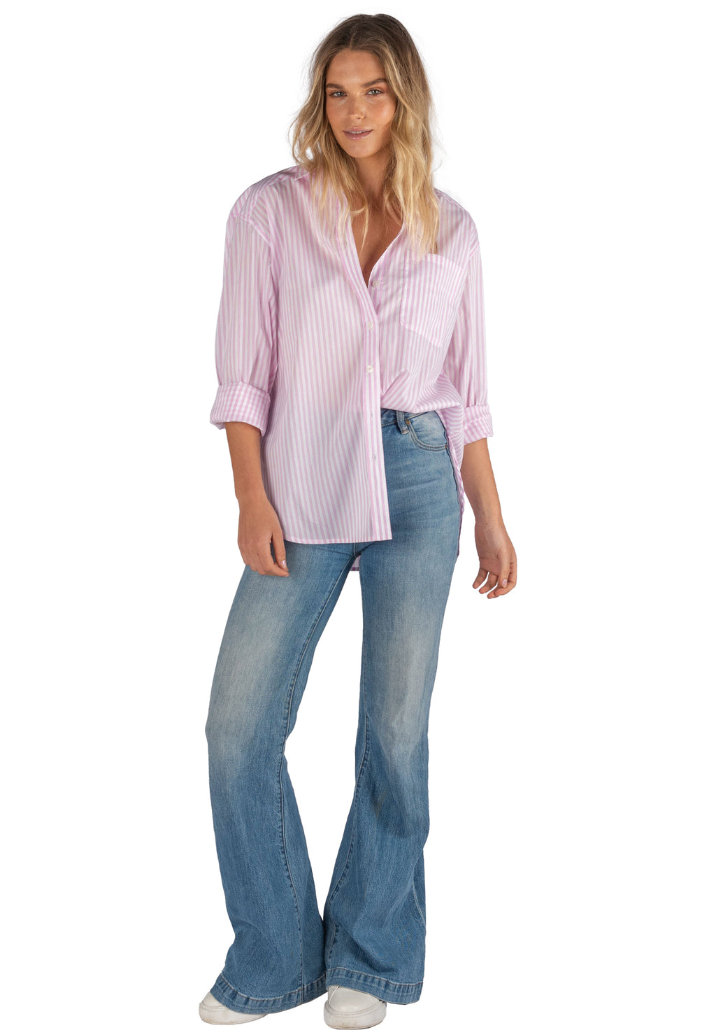 Poppy Pink Stripes Oversized Shirt