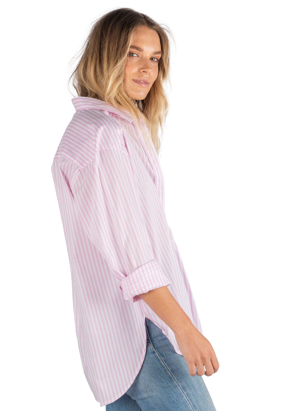 Poppy Pink Stripes Oversized Shirt