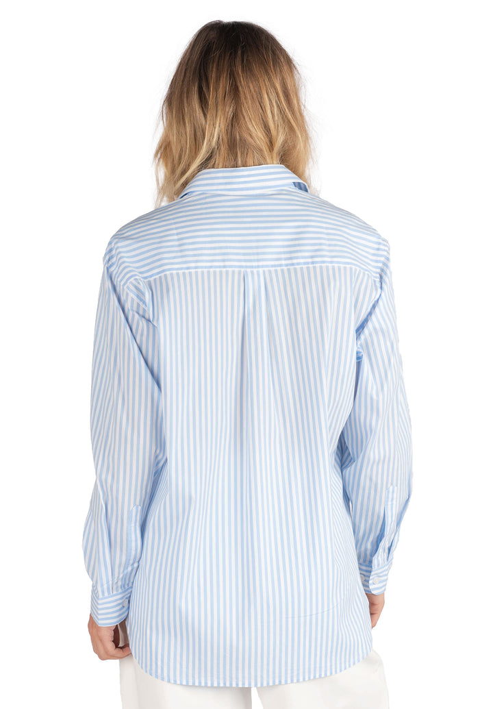 Poppy Stripes Sky Blue Oversize Cotton Shirt