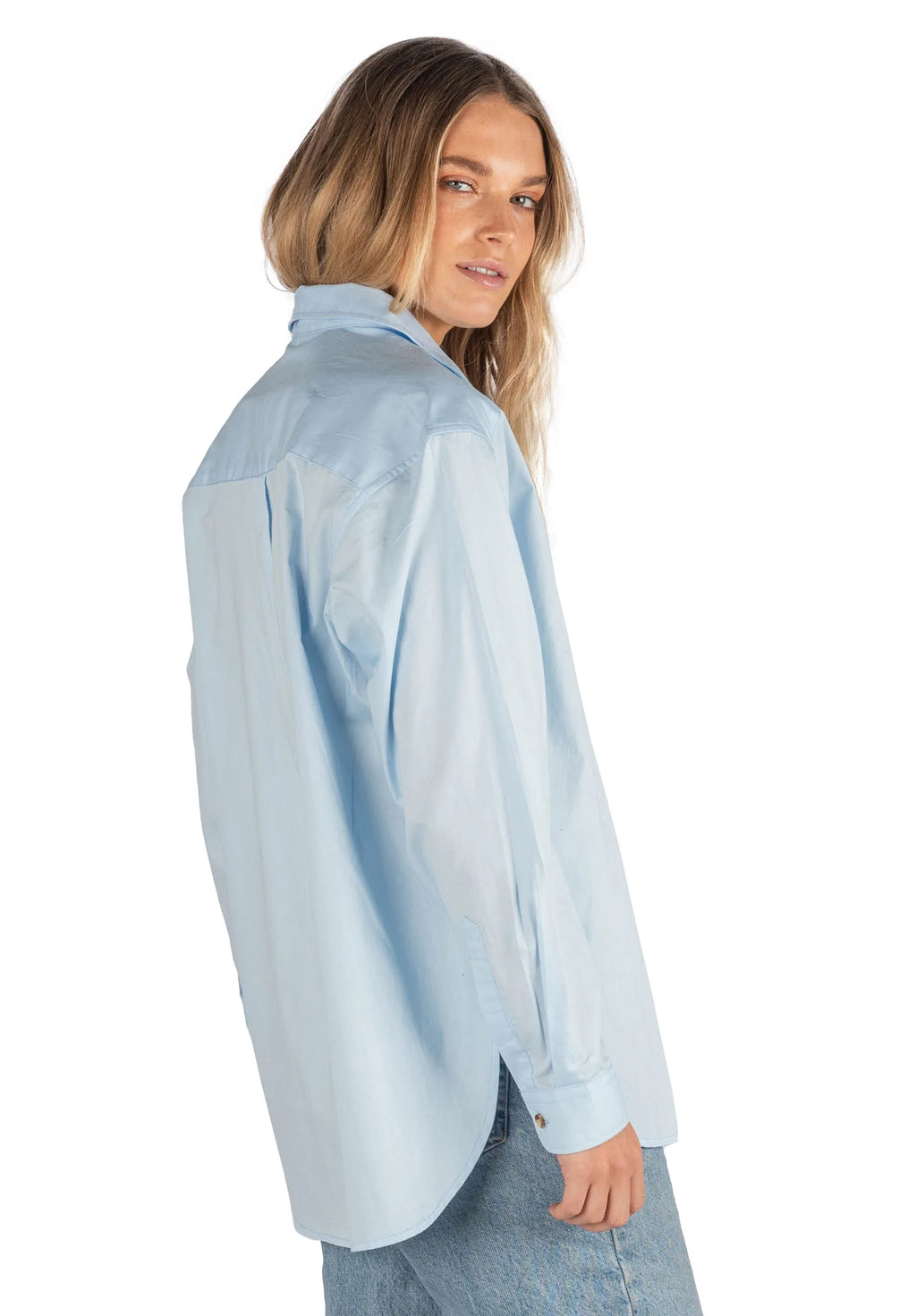 Poppy Sky Blue Oversized Cotton Shirt