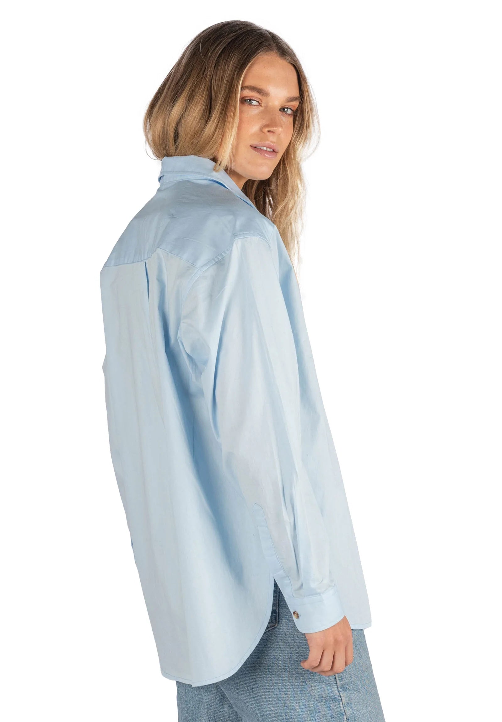 Poppy Sky Blue Oversized Cotton Shirt