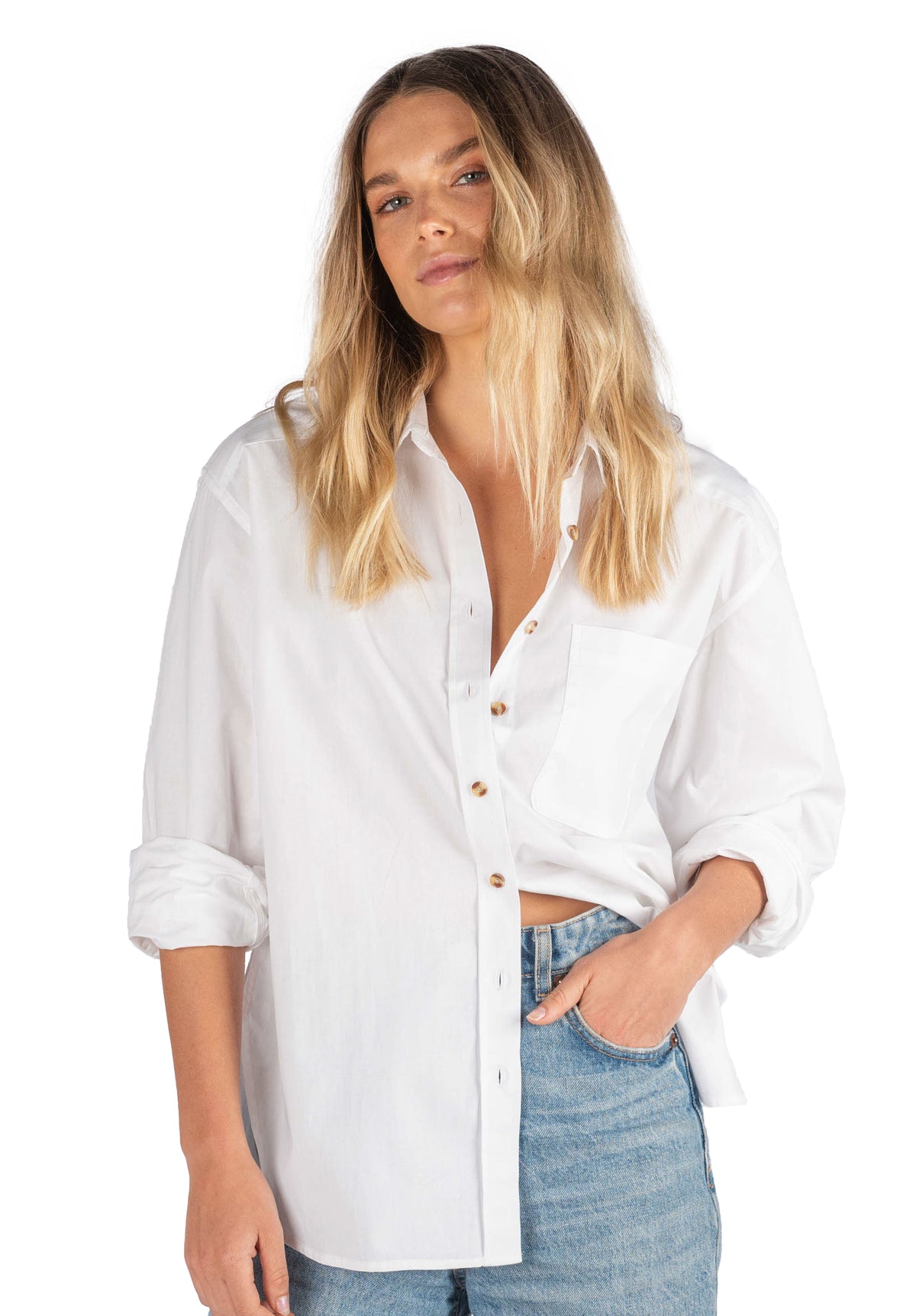 Poppy White Cotton Oversized Shirt