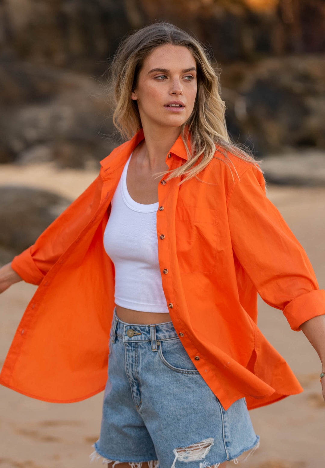 Poppy Orange Oversize Cotton Shirt