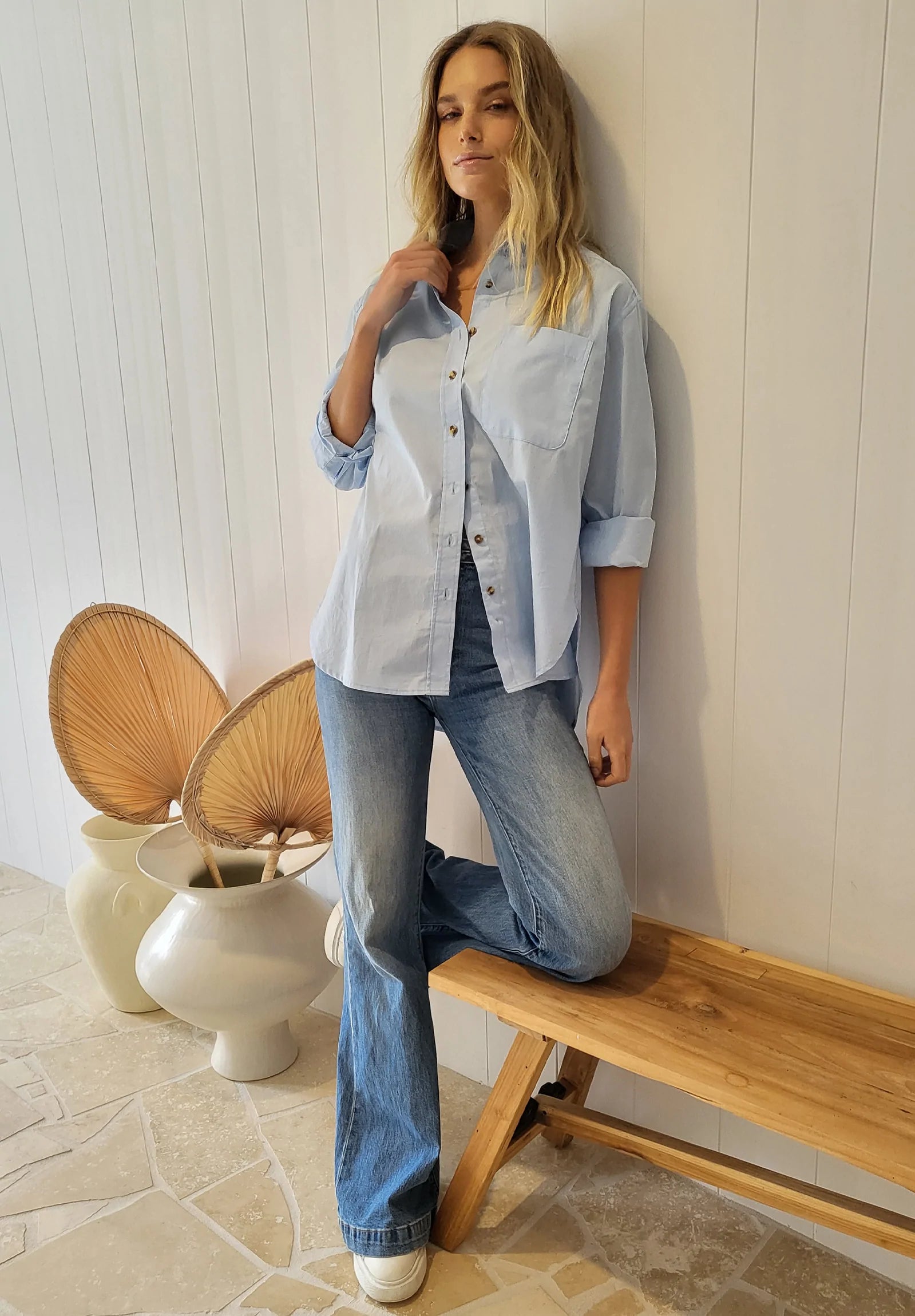 Poppy Sky Blue Oversized Cotton Shirt