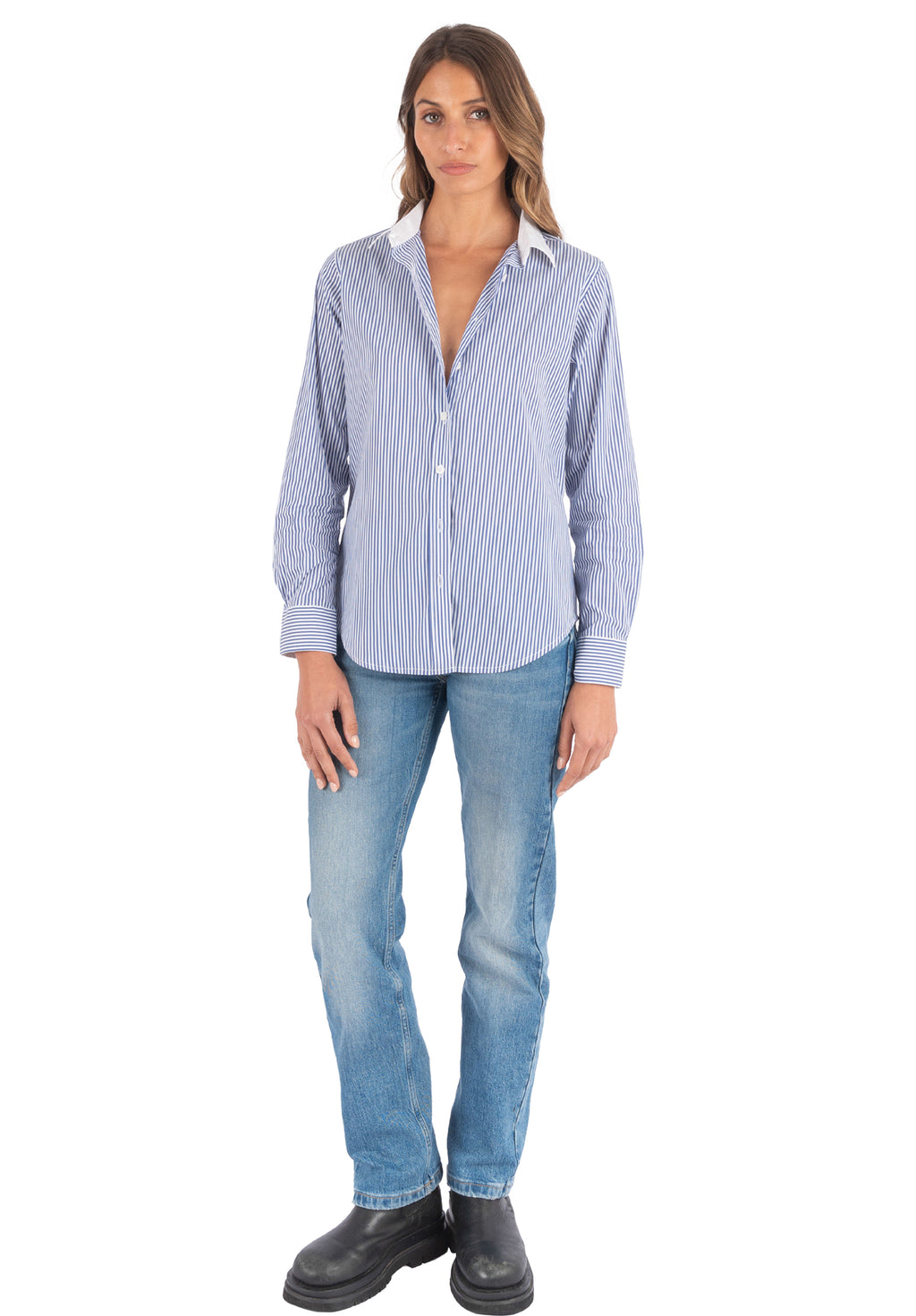 Riga Blue and White Stripes Classic Fit Poplin Cotton Shirt