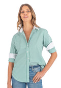 Riga Green and White Stripes Classic Fit Poplin Cotton Shirt