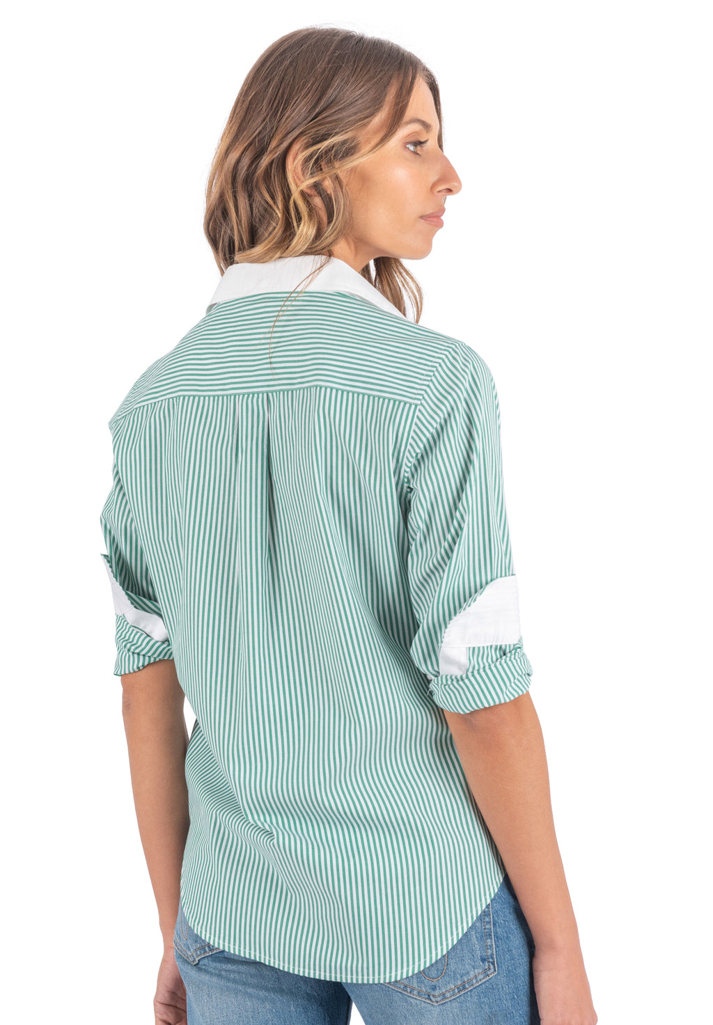 Riga Green and White Stripes Classic Fit Poplin Cotton Shirt