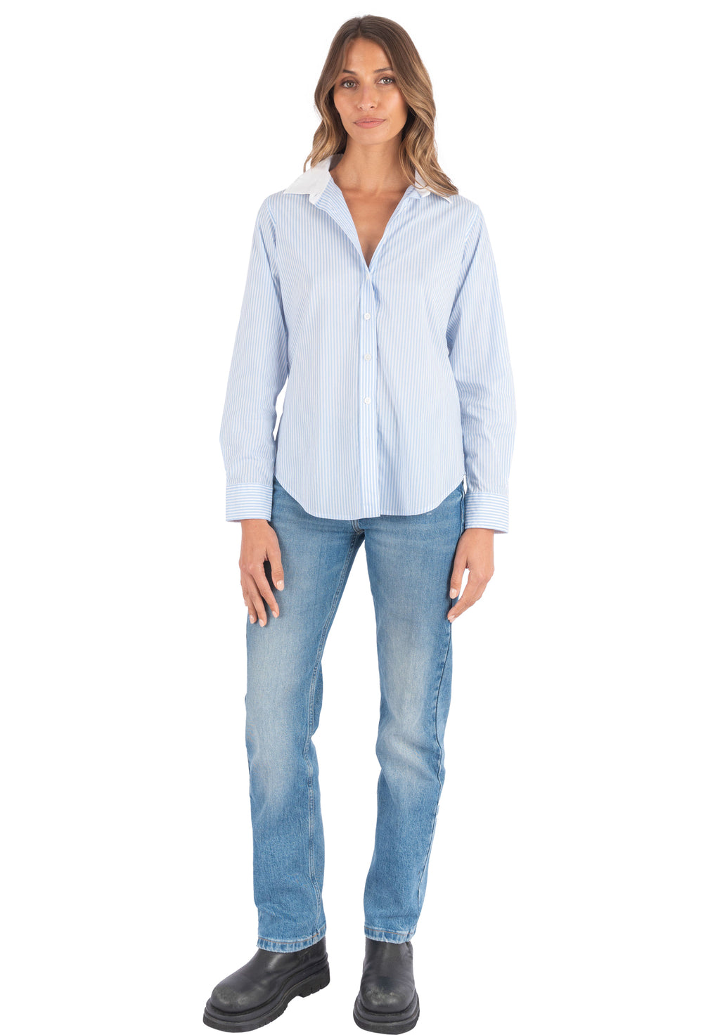 Riga Sky and White Stripes Classic Fit Poplin Cotton Shirt